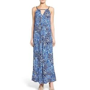 Lucky Brand Floral Boho Sleeveless Keyhole Maxi Dress Indigo Blue Small NEW